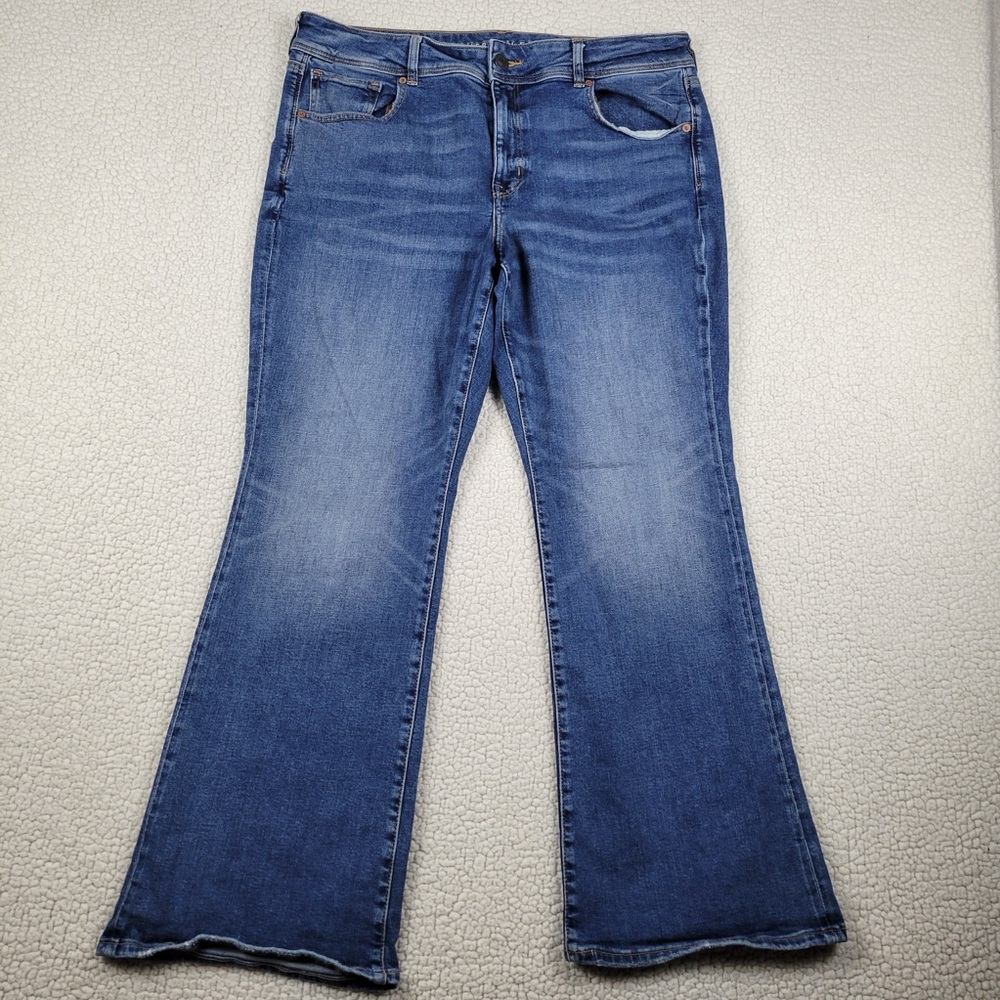 American Eagle Kick Boot Jeans Womens 18 Blue Bootcut Super Stretch Denim